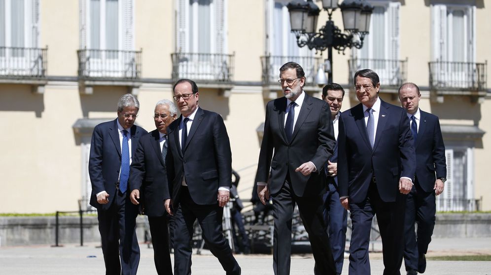 Foto: Los siete lideres del sur de Europa, encabezados por Rajoy. (Reuters)